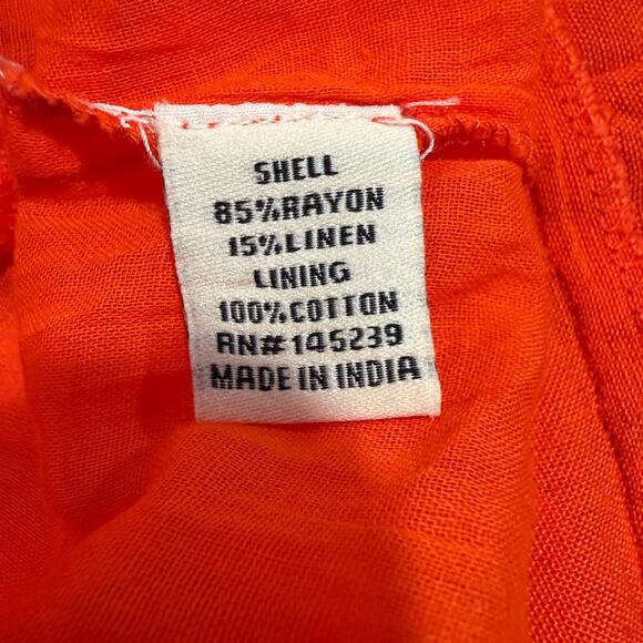 Sim Sam Milkmaid Linen Blend Midi Dress Orange M Cottagecore Peasant Ruffle Hem - Picture 6 of 8